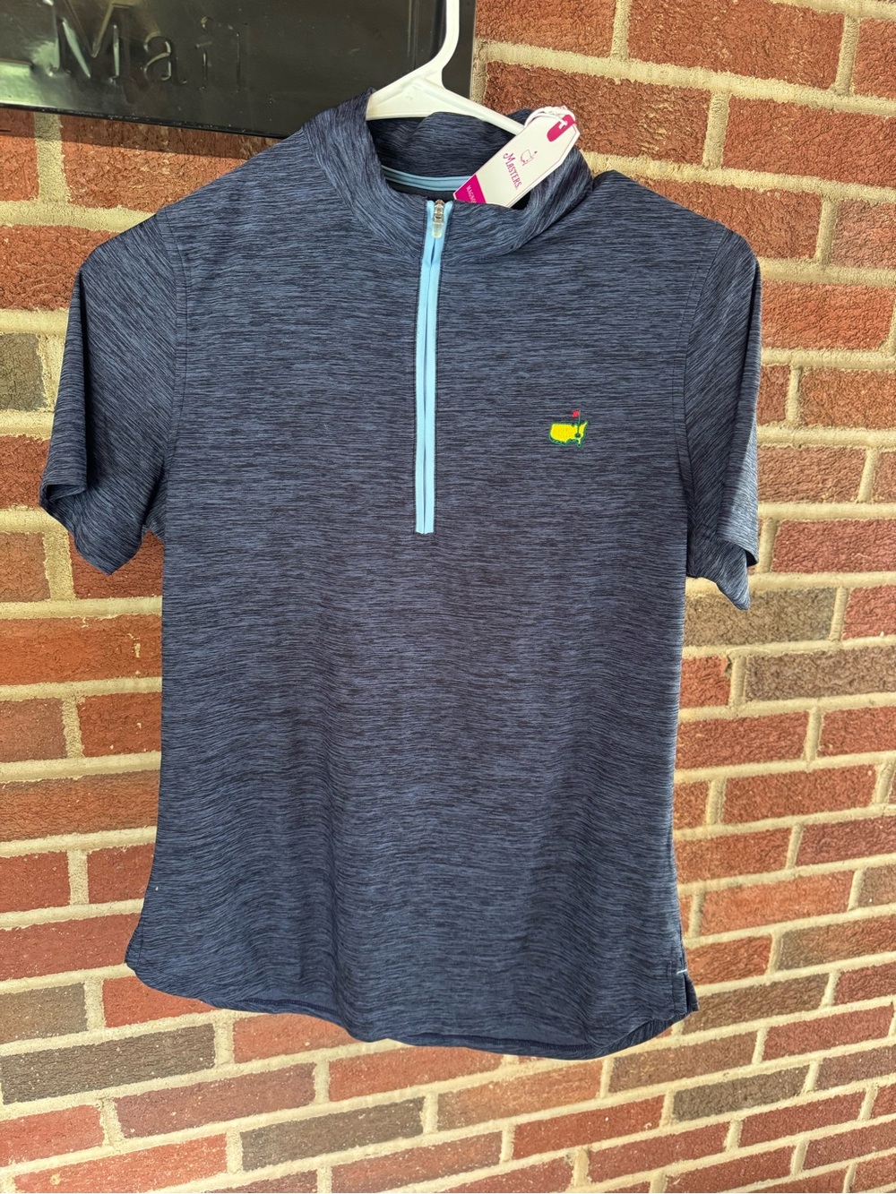 Masters Kids Navy Heather Short-Sleeve Polo with Light Blue Zip